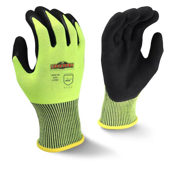 Foam Latex Hi-Vis Coated Gloves, Palm Coverage, Black/Yellow, L, , Radians, Mfr#: RWG10L